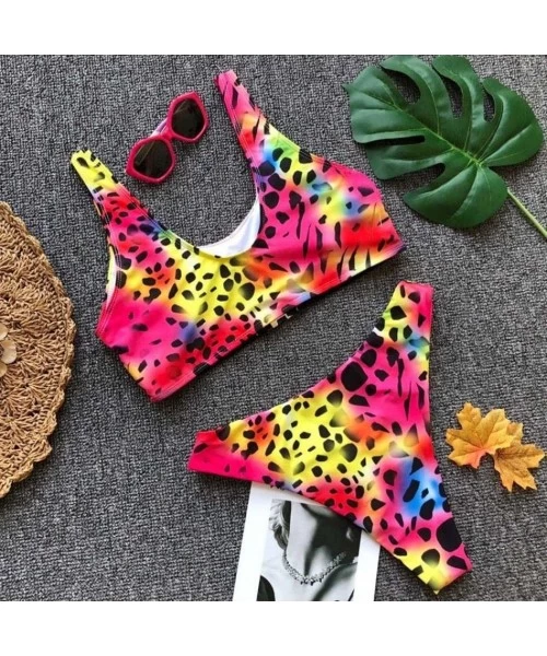 Sets Sexy Leopard Bikini Suit-ZYooh Women Swimwear Push-Up Padded Bathing Suit Buckle Beachwear Tops - Red - C618DAYCAOR