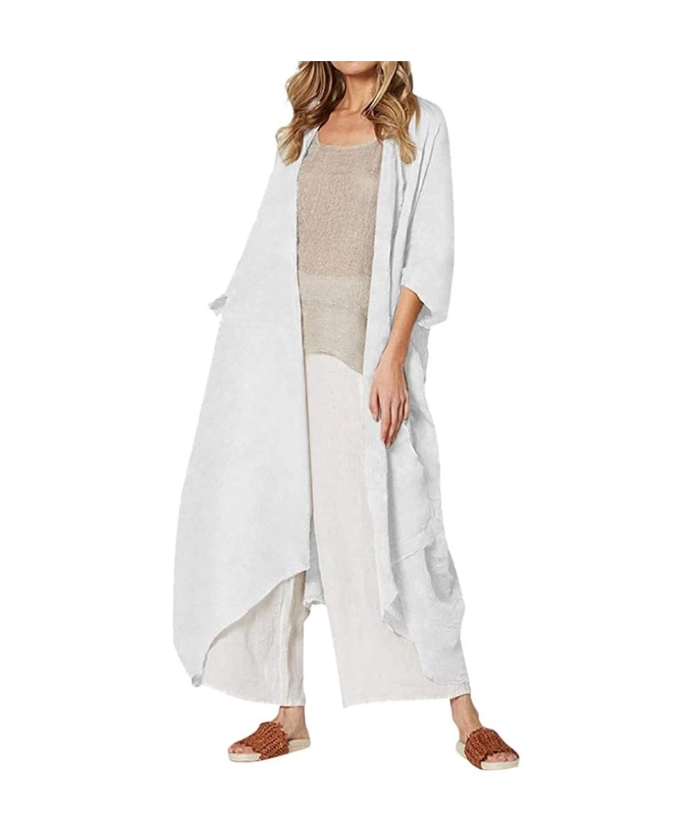 Cover-Ups Plus Size Long Kimono Cardigan Women Bikini Beach Cover Up Beachwear Jacket Coat - White - CX18WLCIU5D