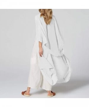 Cover-Ups Plus Size Long Kimono Cardigan Women Bikini Beach Cover Up Beachwear Jacket Coat - White - CX18WLCIU5D