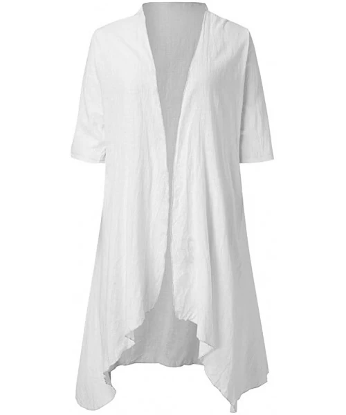 Cover-Ups Plus Size Long Kimono Cardigan Women Bikini Beach Cover Up Beachwear Jacket Coat - White - CX18WLCIU5D