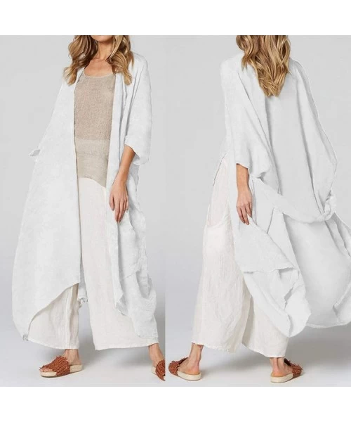 Cover-Ups Plus Size Long Kimono Cardigan Women Bikini Beach Cover Up Beachwear Jacket Coat - White - CX18WLCIU5D