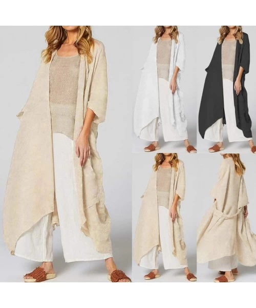 Cover-Ups Plus Size Long Kimono Cardigan Women Bikini Beach Cover Up Beachwear Jacket Coat - White - CX18WLCIU5D