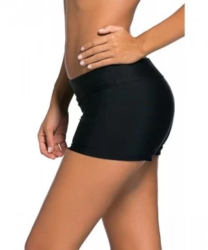 Bottoms Women's Solid Color Wide Waistband Boy Leg Swimsuit Bottom Board Shorts - 584black - C118SX3S7SX