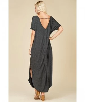 Cover-Ups Women's Long Split Maxi Dress Casual Loose V Neck Short Sleeve Beach with Pockets - Mid Grey - CW18DSW2UDI