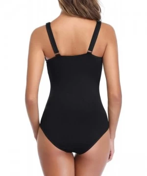 One-Pieces Women Tummy Control Swimsuit One Piece Bathing Suits Ruched Vintage Swimwear - Black - CT18Z62YQL2