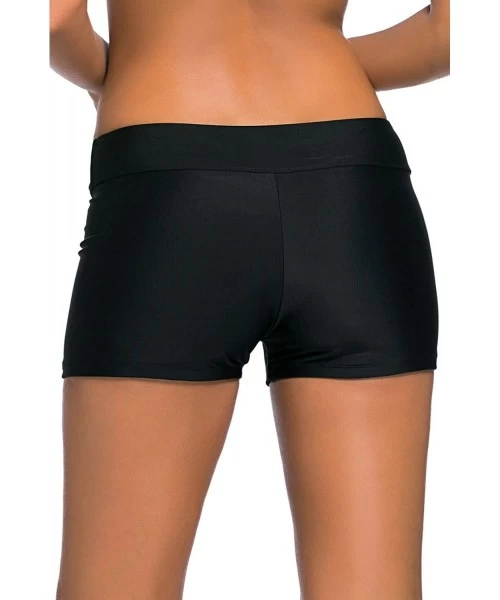 Bottoms Women's Solid Color Wide Waistband Boy Leg Swimsuit Bottom Board Shorts - 584black - C118SX3S7SX