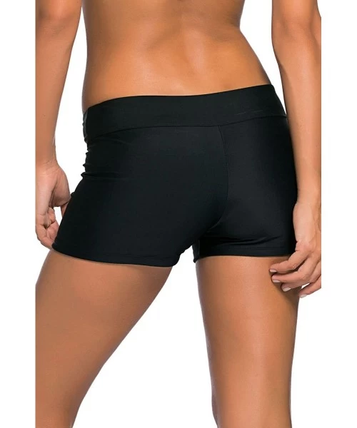 Bottoms Women's Solid Color Wide Waistband Boy Leg Swimsuit Bottom Board Shorts - 584black - C118SX3S7SX