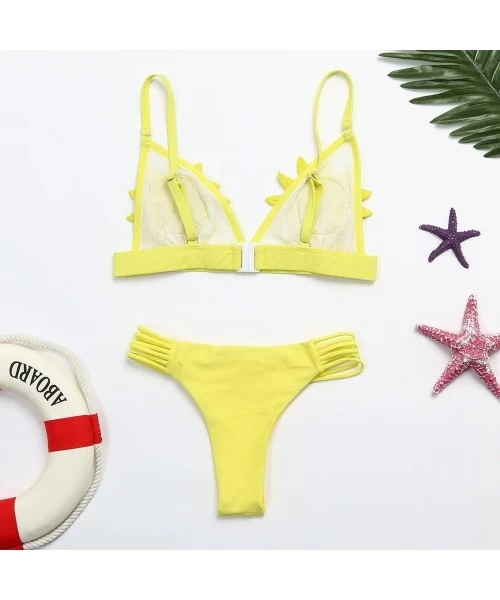 Sets Women Push-up Padded Bra Floral Bikini Set Swimsuit Swimwear Bathing - Yellow - C618RGKOMYN