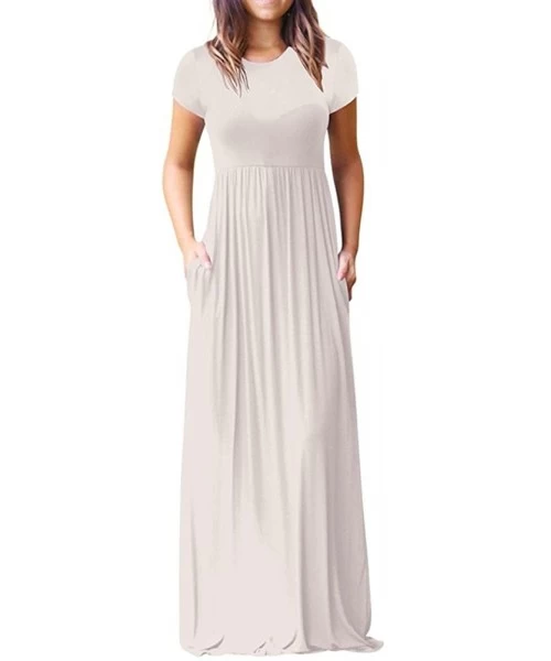 Cover-Ups Women Short Sleeve Dress Loose Solid Plain Maxi Dress Casual Long Party Dress with Pockets Split Summer Dress White...