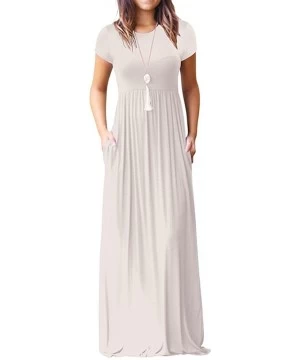 Cover-Ups Women Short Sleeve Dress Loose Solid Plain Maxi Dress Casual Long Party Dress with Pockets Split Summer Dress White...