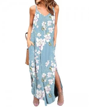 Cover-Ups Summer Casual Maxi Dresses Cover Up Long Cami Sleeveless Beach Dress with Pocket for Women - Floral Light Blue - C4...