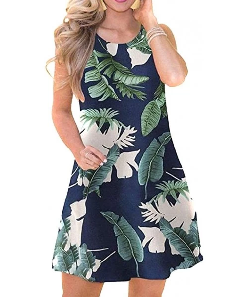 Cover-Ups Womens Summer Sleeveless Beach Dress Loose Swinsuit Sundress with Pockets Plus Size - Z-navy Blue Shuye - CC196YYHY5Y