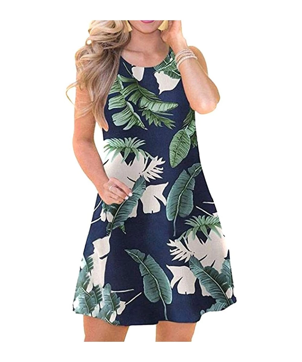 Cover-Ups Womens Summer Sleeveless Beach Dress Loose Swinsuit Sundress with Pockets Plus Size - Z-navy Blue Shuye - CC196YYHY5Y