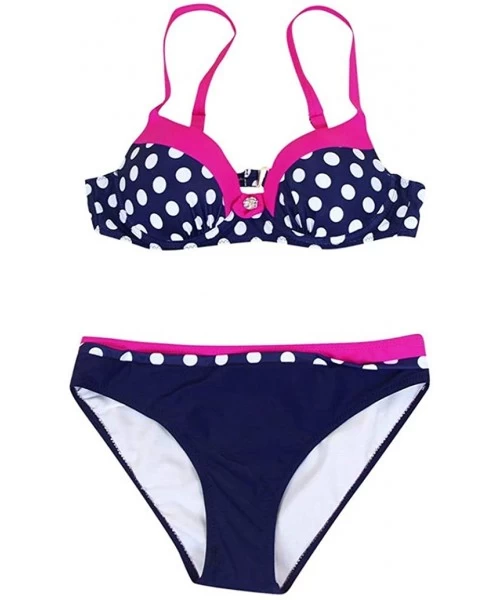 Sets Women Color Block Padded Push Up Bikini Sets Swimsuits Bandeau Bathing Suits Two Piece Swimwear - Hot Pink - CP195ASDKGM