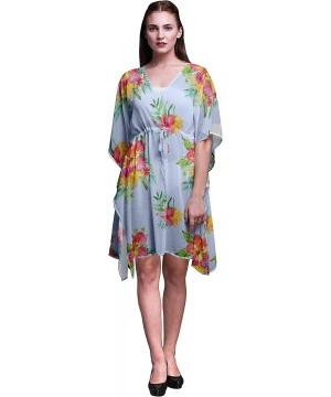 Cover-Ups Short Caftan Midi Dress Beach Swimwear Cover up Womens Kaftan - Light Steel Blue - CI18TXAXW2X