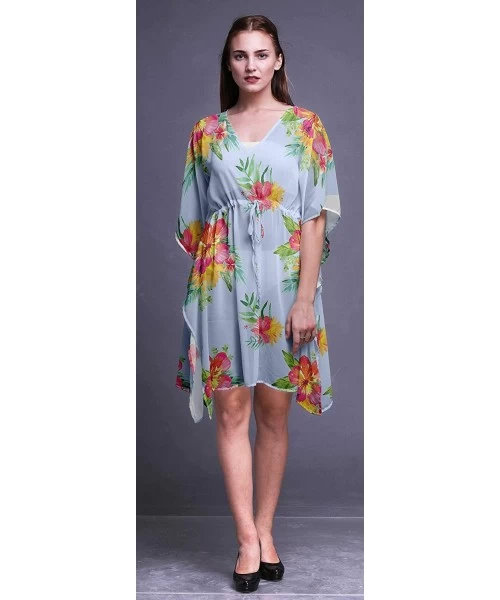 Cover-Ups Short Caftan Midi Dress Beach Swimwear Cover up Womens Kaftan - Light Steel Blue - CI18TXAXW2X