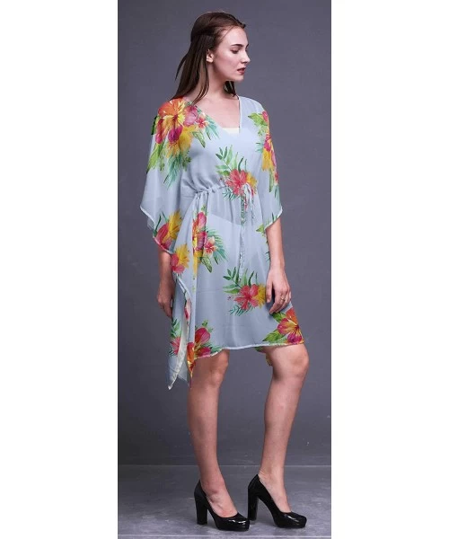 Cover-Ups Short Caftan Midi Dress Beach Swimwear Cover up Womens Kaftan - Light Steel Blue - CI18TXAXW2X