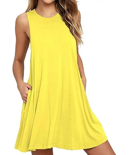 Cover-Ups Womens Summer Sleeveless Beach Dress Loose Swinsuit Sundress with Pockets Plus Size - Yellow - CO18WEE0Q2O