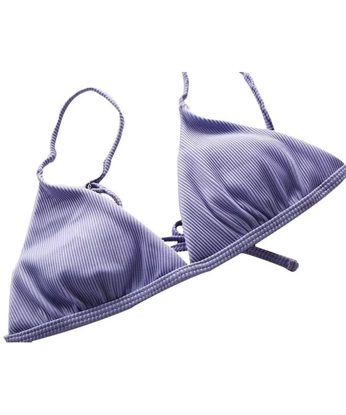 Tops Women's Triangle Bikini Tops Push Up Swimsuit Ruched Halter Bathing Suits Tops - Purple - C719EZ2IHHU