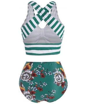 Sets Swimsuits for Women Retro-Womens Bathing Suits Vintage High Waisted Sunflower Print Two Piece Tankini Swimwear - Z02-gre...