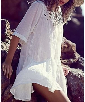 Cover-Ups Women's Cotton Beach Cover Up Dress Swimwear Bikini Swimsuit Cover Ups - White - CB12GN3I4XJ