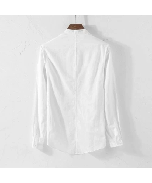 Rash Guards Tops Mens Causal Shirt Long Sleeve Button Cotton Linen Solid Color Loose Blouse - White - CC18YLS0NK3