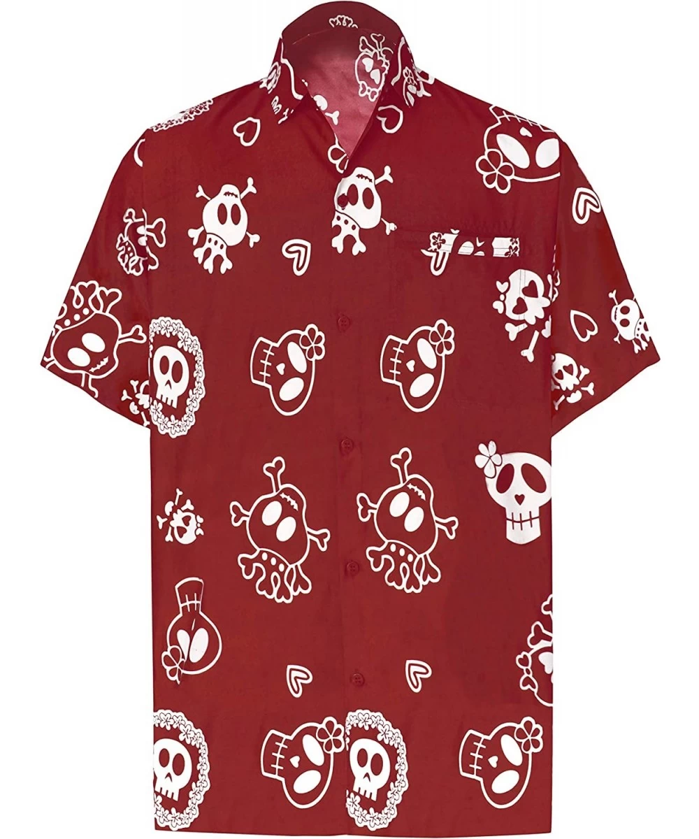 Cover-Ups Men's Night Club Party Dress Short Sleeve Hawaiian Shirt - Spooky Red_w190 - CM1885SYZ2L