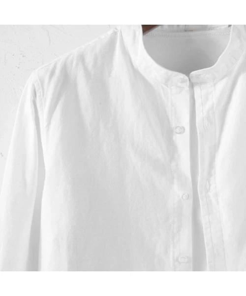 Rash Guards Tops Mens Causal Shirt Long Sleeve Button Cotton Linen Solid Color Loose Blouse - White - CC18YLS0NK3