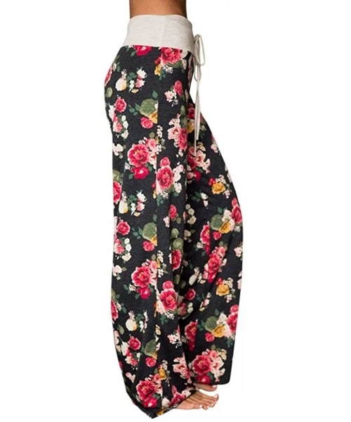 Tankinis Women's Comfy Casual Pajama Pants Floral Print Drawstring Palazzo Lounge Pants Wide Leg - D-black - CH1947D8C43