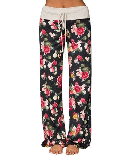 Tankinis Women's Comfy Casual Pajama Pants Floral Print Drawstring Palazzo Lounge Pants Wide Leg - D-black - CH1947D8C43