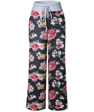 Tankinis Women's Comfy Casual Pajama Pants Floral Print Drawstring Palazzo Lounge Pants Wide Leg - D-black - CH1947D8C43