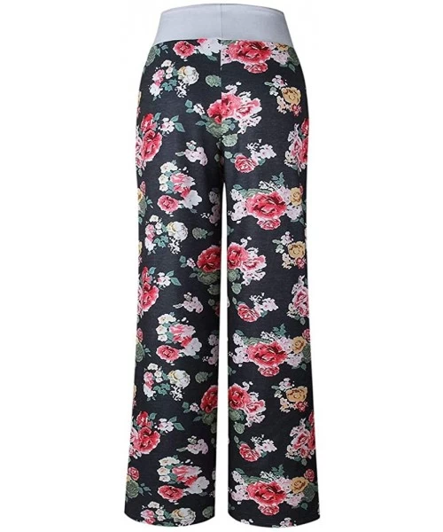 Tankinis Women's Comfy Casual Pajama Pants Floral Print Drawstring Palazzo Lounge Pants Wide Leg - D-black - CH1947D8C43