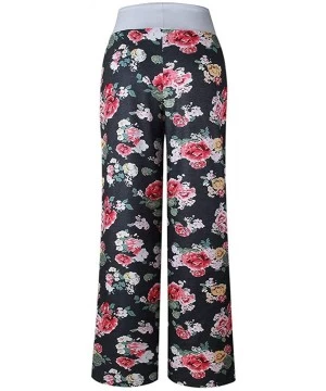 Tankinis Women's Comfy Casual Pajama Pants Floral Print Drawstring Palazzo Lounge Pants Wide Leg - D-black - CH1947D8C43