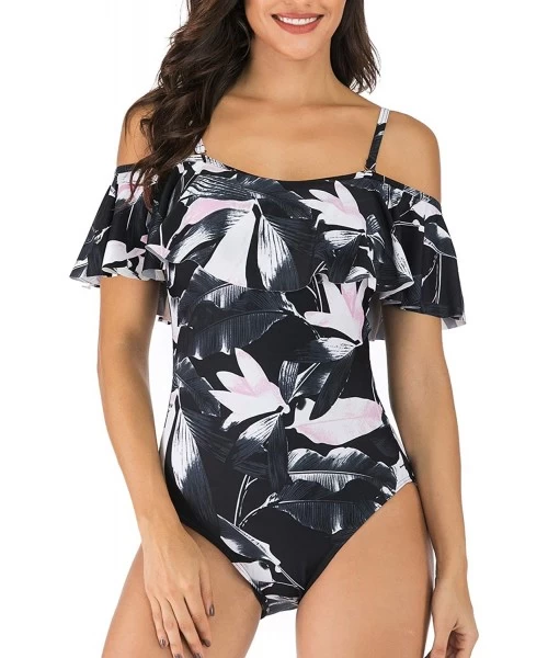 One-Pieces Woman's Vintage Ruffle One Piece Swimsuit Off Shoulder Flounce Bathing Suits - Multi - CS196GSZS7D