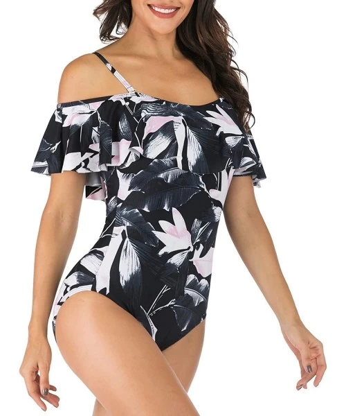 One-Pieces Woman's Vintage Ruffle One Piece Swimsuit Off Shoulder Flounce Bathing Suits - Multi - CS196GSZS7D