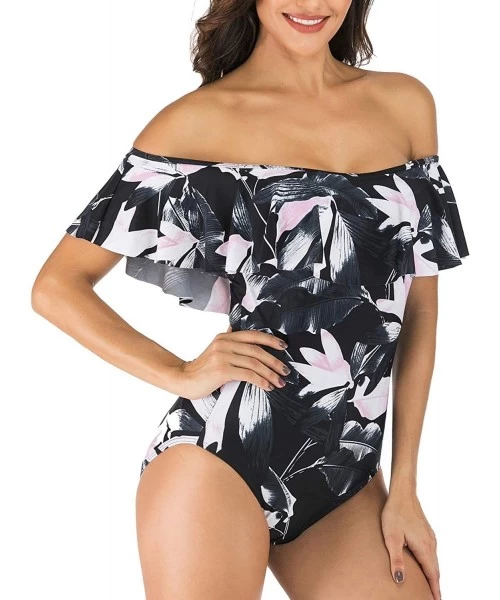 One-Pieces Woman's Vintage Ruffle One Piece Swimsuit Off Shoulder Flounce Bathing Suits - Multi - CS196GSZS7D