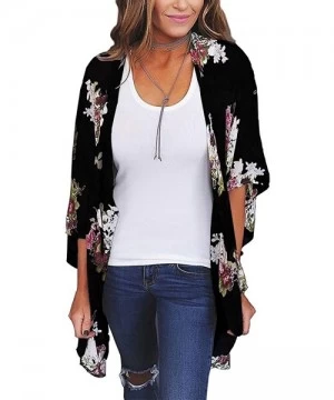 Cover-Ups Womens Kimono Cardigan Sheer Chiffon Cover up Floral Print Capes Loose Blouse Tops Cover ups - P13 - C6193XEDT2Z