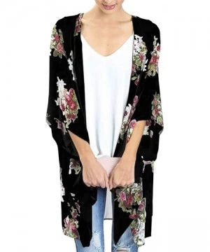 Cover-Ups Womens Kimono Cardigan Sheer Chiffon Cover up Floral Print Capes Loose Blouse Tops Cover ups - P13 - C6193XEDT2Z