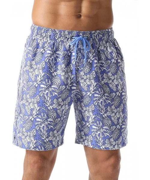 Board Shorts Men's Swim Trunks Retro Soft Washed Drawstring Workout Shorts Men - Blue-281 - C318YH69236