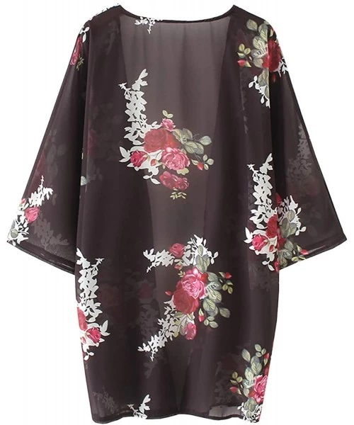 Cover-Ups Womens Kimono Cardigan Sheer Chiffon Cover up Floral Print Capes Loose Blouse Tops Cover ups - P13 - C6193XEDT2Z