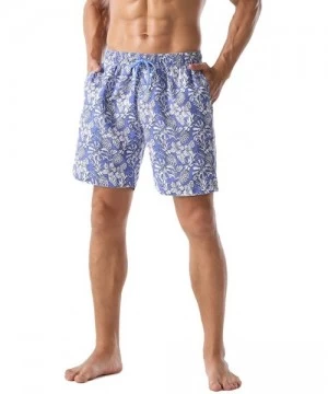 Board Shorts Men's Swim Trunks Retro Soft Washed Drawstring Workout Shorts Men - Blue-281 - C318YH69236