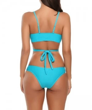 Sets Sexy Brazilian Bandage Bikini Set Halter Swimsuit for Women - Blue - CE183Y9DNO6