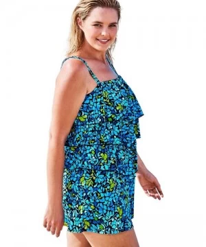 One-Pieces Women's Plus Size Bandeau Swim Romper Swimsuit - Medallion Blue (1202) - CQ197SXT84K