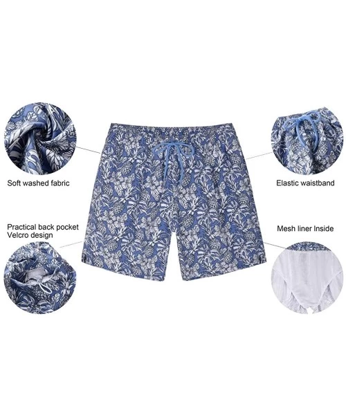 Board Shorts Men's Swim Trunks Retro Soft Washed Drawstring Workout Shorts Men - Blue-281 - C318YH69236