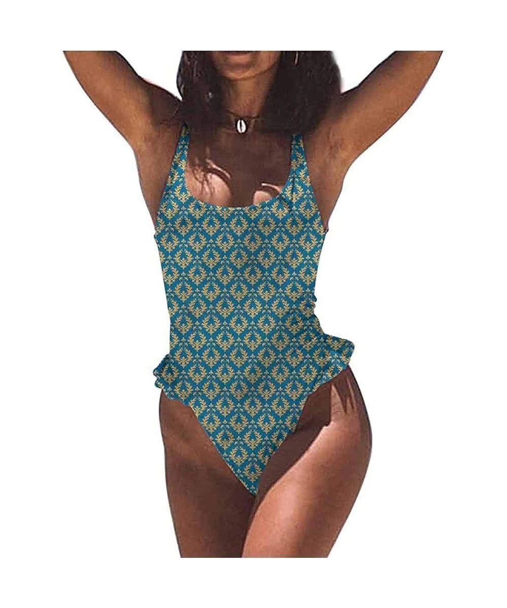 Bottoms Two Piece Bathing Suits Damask- Classical Floral Arrangement Simple and Sexy - Multi 10-one-piece Swimsuit - C219E70D2NZ