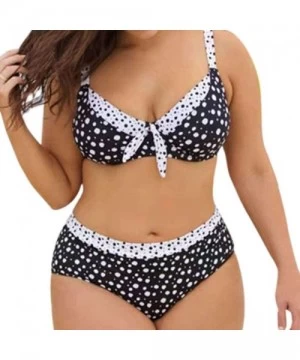 Sets Women's Dot Print Swimsuit Plus Size Beachwear European and American Vintage Conservative Skinny Bikini Swimwear - CB18T...