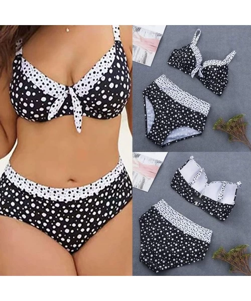 Sets Women's Dot Print Swimsuit Plus Size Beachwear European and American Vintage Conservative Skinny Bikini Swimwear - CB18T...