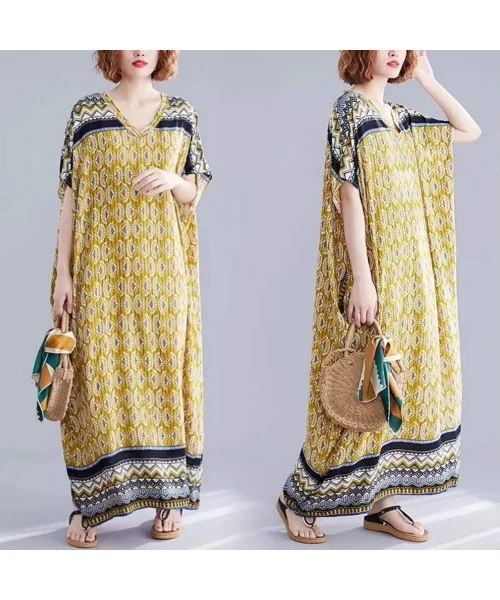 Cover-Ups Women's Summer Dress Caftan Tunic Kimono Beachwear Cover Up Maxi Casual Dress (Free Size) - 54 - CK199NLE3WX