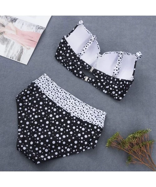 Sets Women's Dot Print Swimsuit Plus Size Beachwear European and American Vintage Conservative Skinny Bikini Swimwear - CB18T...