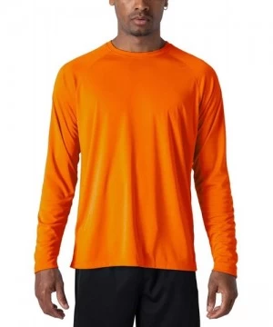 Rash Guards Men's Sun Protection T-Shirt UPF 50+ UV Long Sleeve Moisture Wicking Performance Athletic Shirt - Orange - CC18XC...